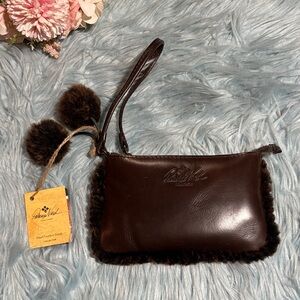 NWT Patricia Nash Vinovo Laser Cut Sherpa Chocolate Wristlet